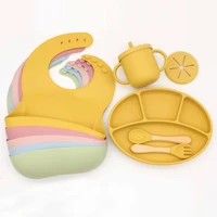 baby silicone feeding dishes sucker dinner plate with cover bibs spoon fork sippy cup kids training tableware set bpa free