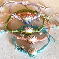 japanese kawaii ukiyoe sakura cat bracelet package of 2 pcs adjustable maneki neko macrame bracelet lucky cat friendship gift