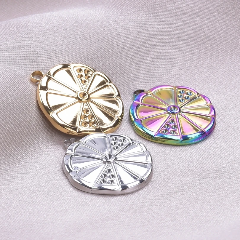 

Round Cartoon Lemon Pendant Rainbow Charm Trendy Stainless Steel DIY Earrings for Women Dangle Charm for Jewelry Making Supplies