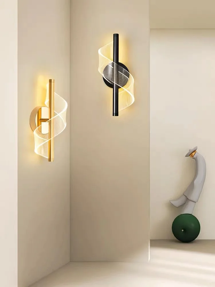

Modern LED wall lamp Nordic gold S type acrylic bedroom bed hallway living room balcony dressing table decorative wall lamp