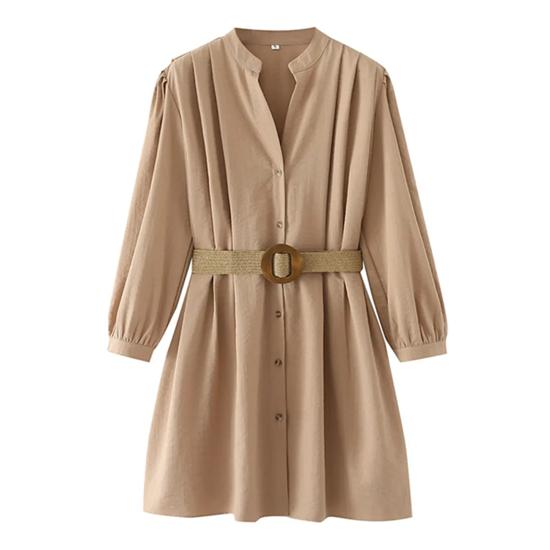 

Jenny&Dave 2022 Indie Folk Retro Sashes Dress Women Belt Khaki Color Casual Dress Women