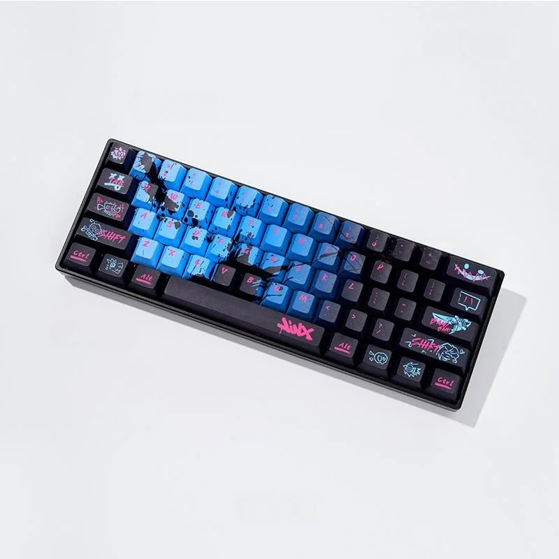 Фото Колпачки для клавиш на тему Jinx Hero 137, колпачки для клавиш с игровой тематикой, PBT, высота вишни, механическая клавиатура для киберспорта, колпачки для клавиш Wooting/Razer 68/87/108 №5