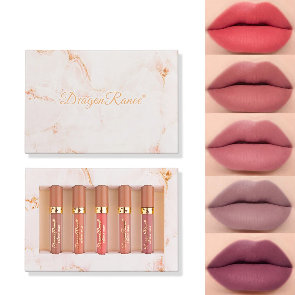 

5pcs/Set Matte Lipsticks Set Long Lasting Waterproof Lip Glaze Non-Stick Lip Tint Makeup Lip Glosses Pen Cosmetics For Women