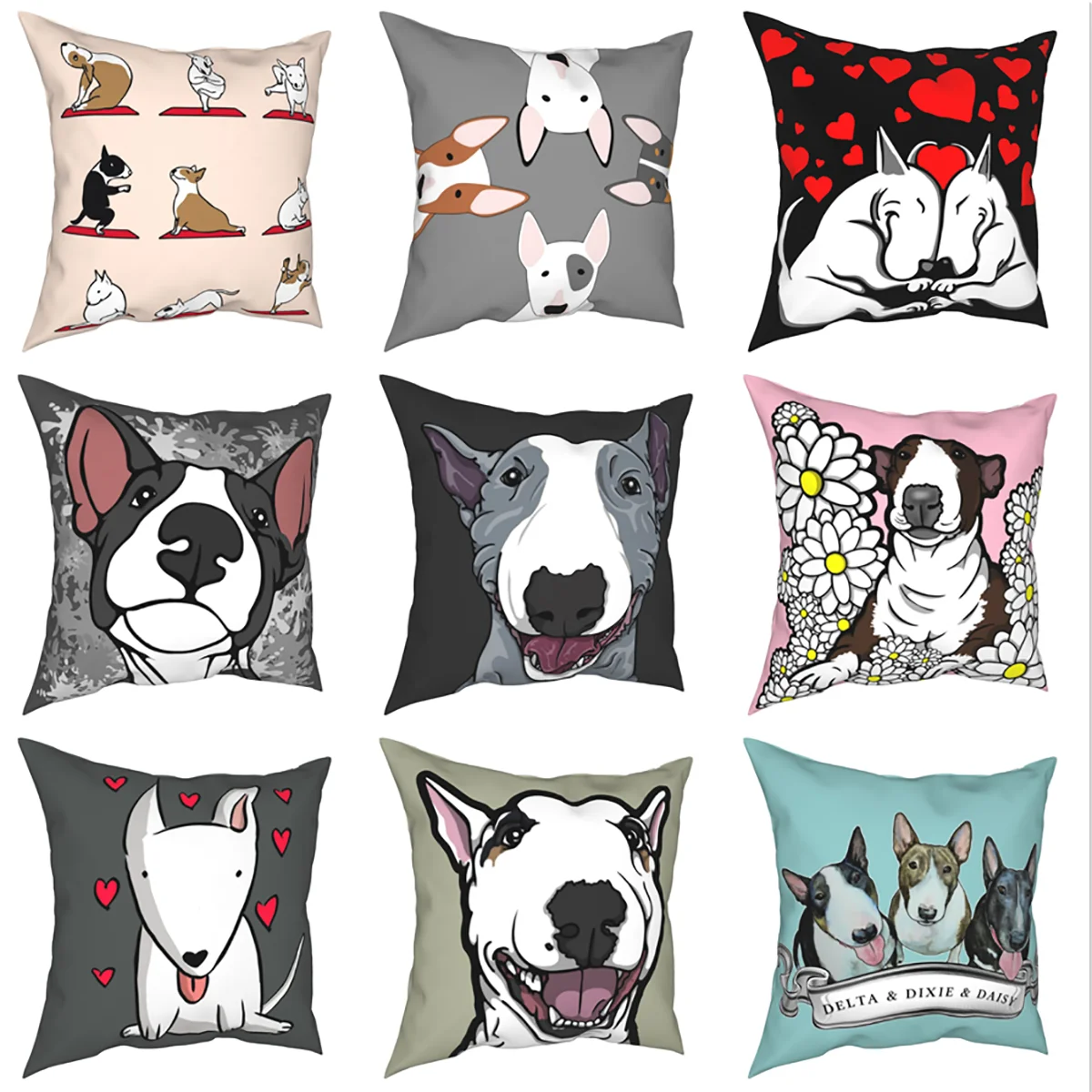 

45x45cm Funny and Cute Bull Terrier Pattern Pillowcase Polyester Square Cushion Cover Decor