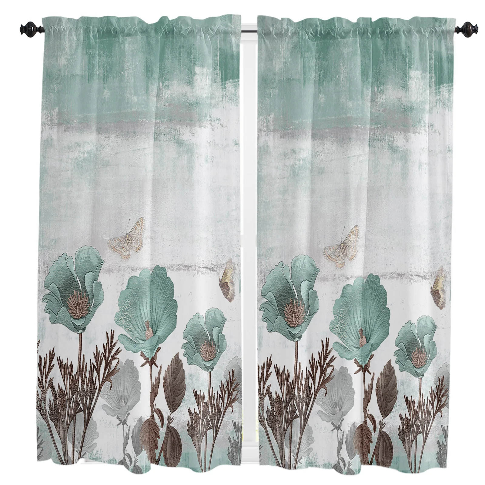 

Flowers Retro Plants White Flowers Curtain Home Decoration Living Room Short Curtains Window Treatments For Kitchen Bedroom