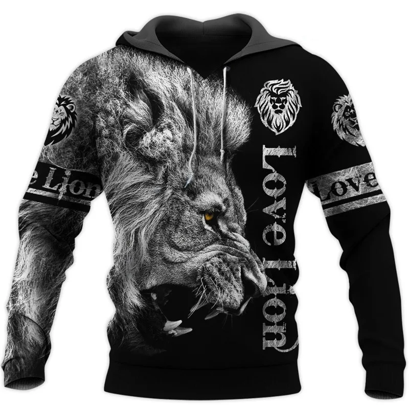 2023 Spring and Autumn Lion Tiger 3D Digital Print Hooded Sweater Men's Hooded Sweater Set Hoodie+Pants 2 Piece Set High Quality