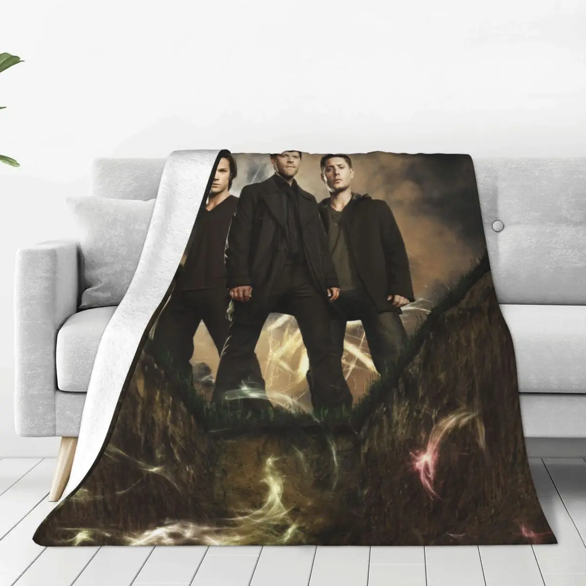 

Supernatural Movie Vintage Blankets Sam Winchester Dean Winchester Castiel Flannel Throw Blanket for Bedding Lounge Decoration