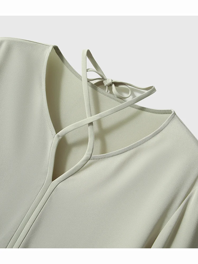 Xiaoxiaohan Pavilion Commuter Cheese Mint Темперамент V-образный вырез на шнуровке с длинными