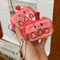 2022 new case coin purse cute plush strawberry wallet keychain pendant cover case coin pouch storage bag ins pink earphone bag