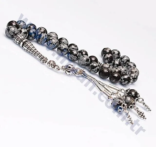 IQRAH Obsidian Stone Rosary (925 STERLING SILVER)