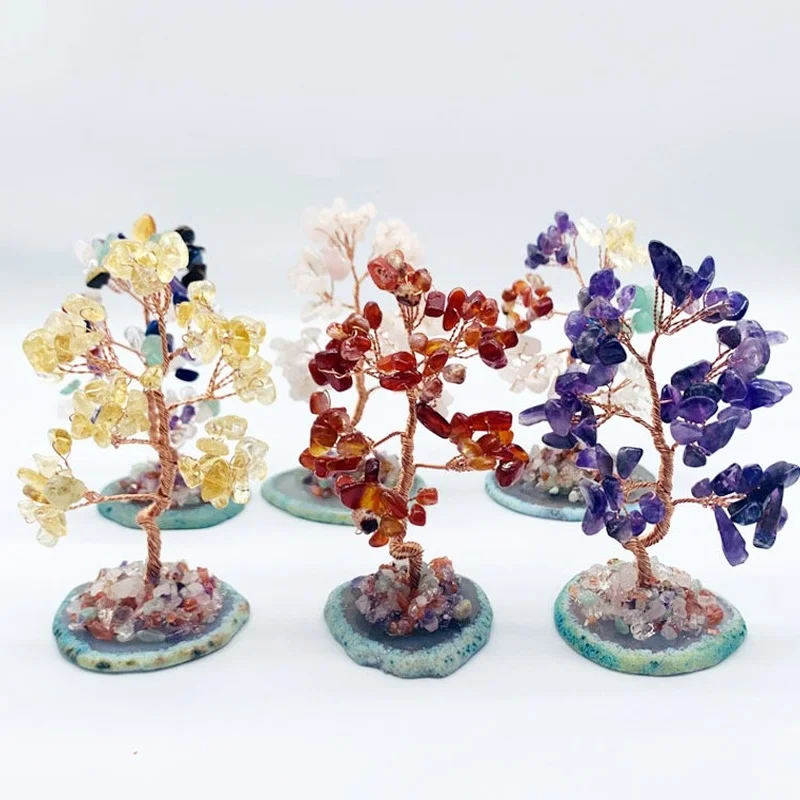 Натуральное Хрустальное дерево розовый кварц оливин на удачу агат ломтики