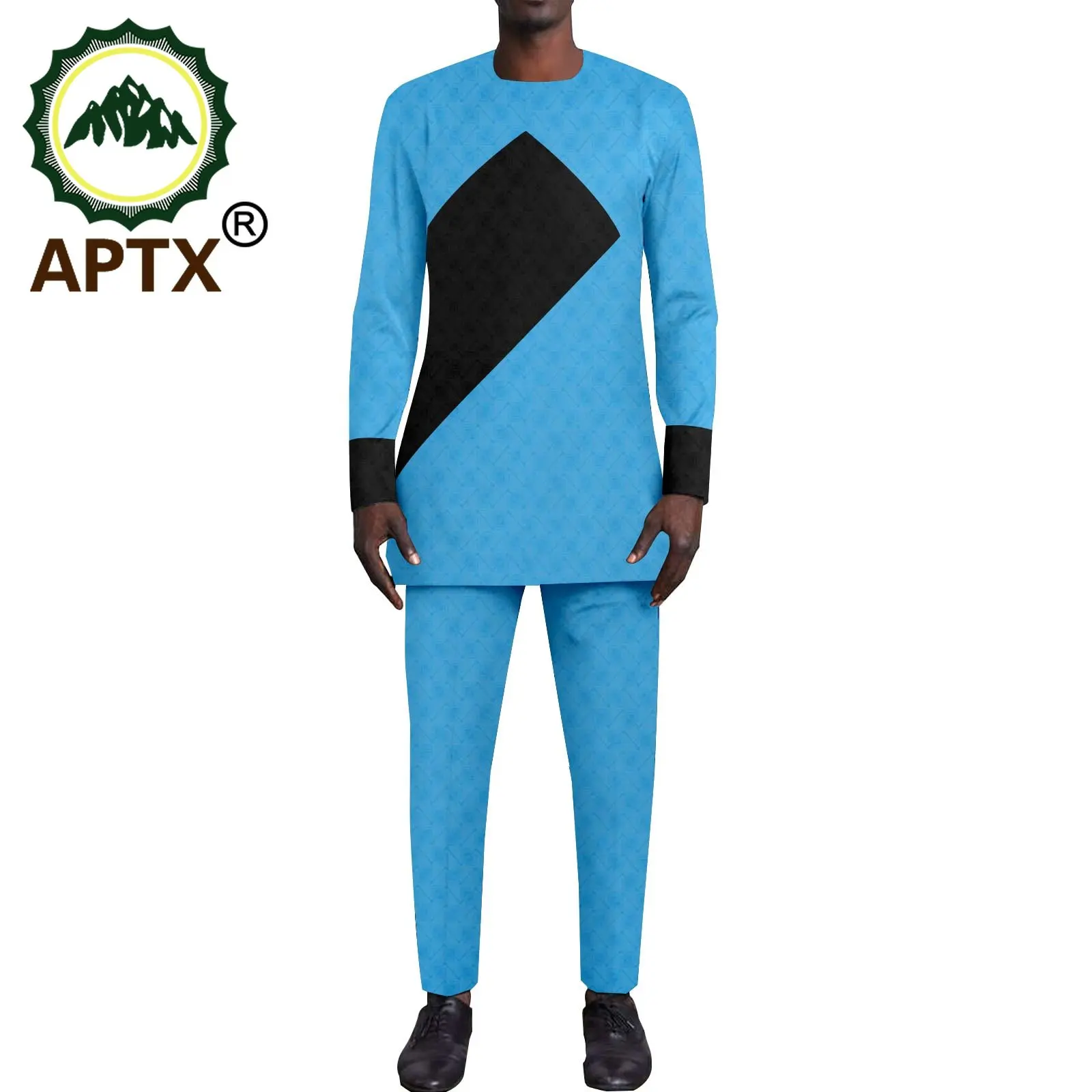 APTX African Men's Set 2 Pieces Long Sleeve Patchwork Top+Full Length Pants Daily Casual Suit A2216153