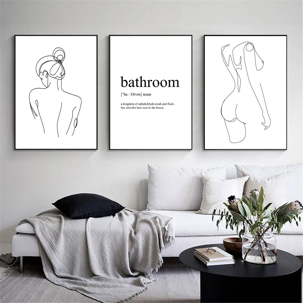 

One Line Drawing Poster Abstract Woman Body Nude Art Painting Bathroom Quote Canvas Print Nordic Wall Pictures Living Room Decor