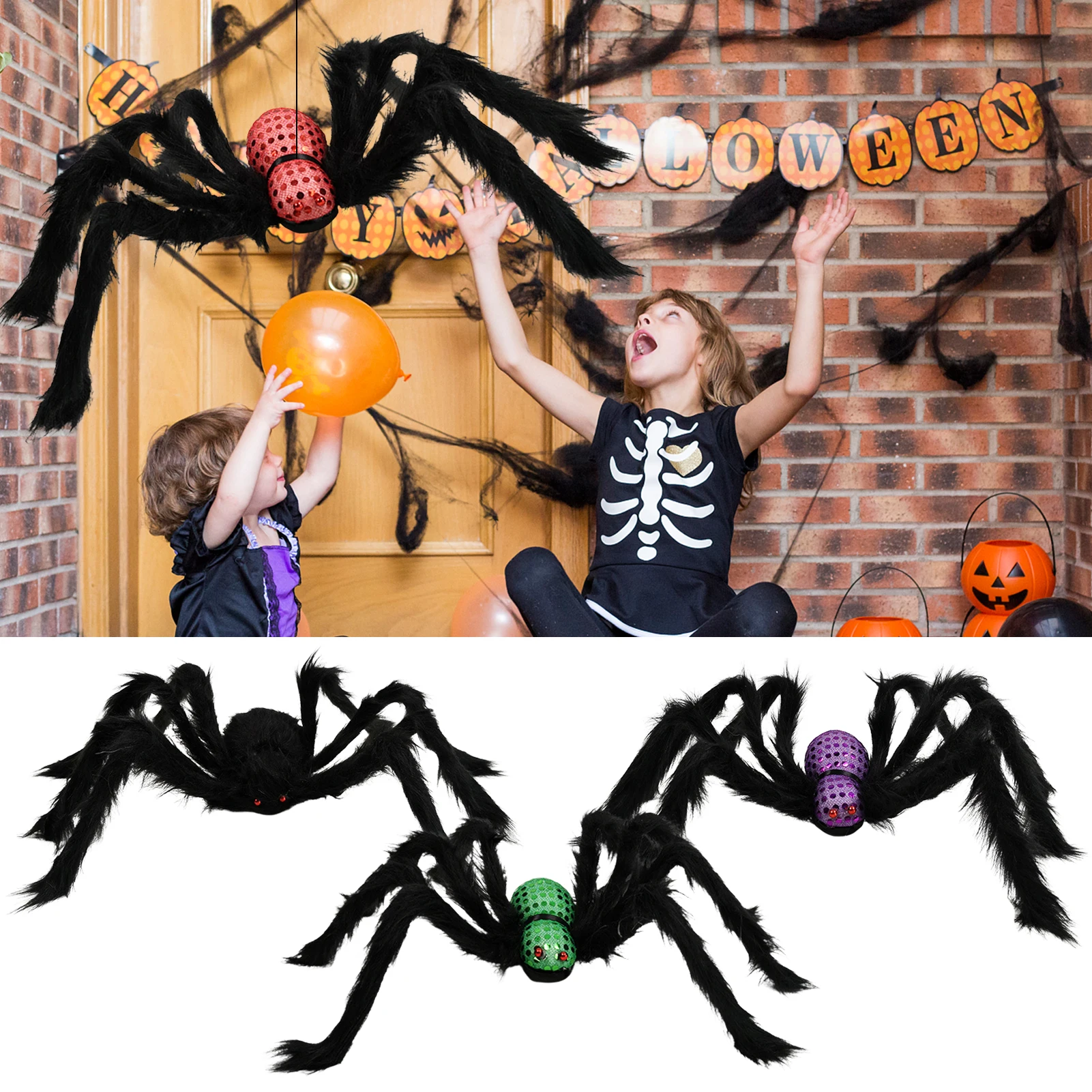 Гигантский паук с красными глазами украшения для Хэллоуина уличный комнатный