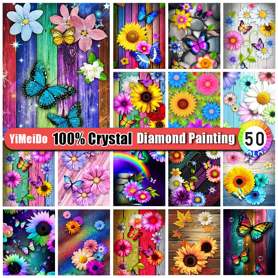 

YiMeiDo Colorful Sunflower Full 100% Crystal Diamond Painting Ge Animal Butterfly Diamond Embroidery Rainbow Mosaic Home Decor