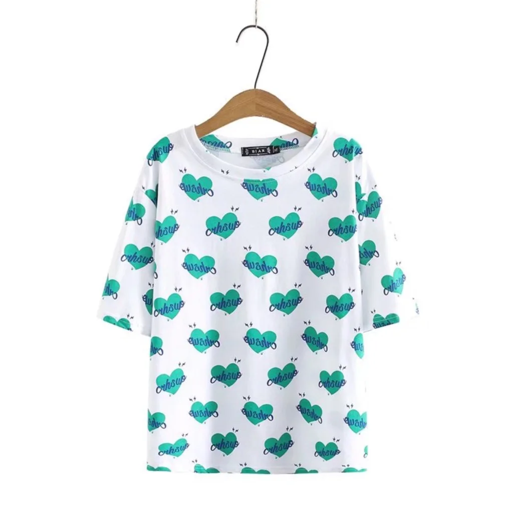 

Plus Size XL-3XL Women's Short Sleeve White T-shirts Oversized Cute Printed Female Vintage Tops