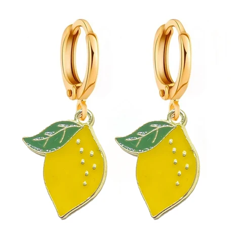 1 пара, винтажные разноцветные эмалевые серьги-кольца в виде клубники, авокадо, ананаса, лимона