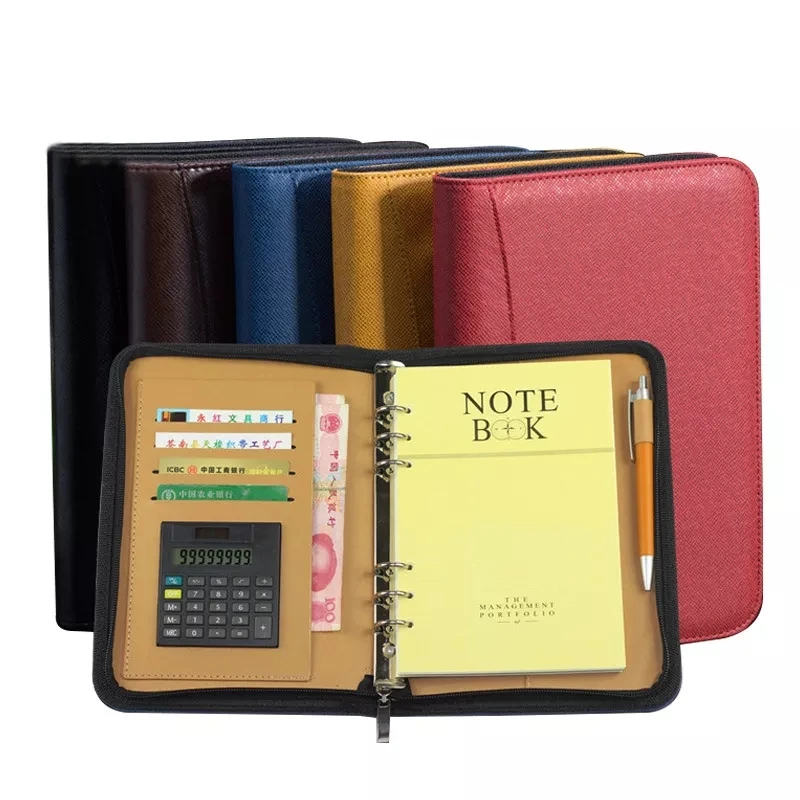Notebook Business Daily Planner Binder Notebook Agenda Real Leather Memos Pad Folder Notepad with Calculator Stationery