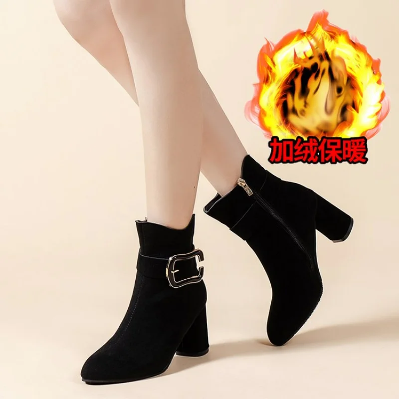 Women's High Heel Short Boots Women's Winter Warm Boots Side Zipper Women's High Heel Thick Heel Sexy Fashion BootsWomen's Shoes