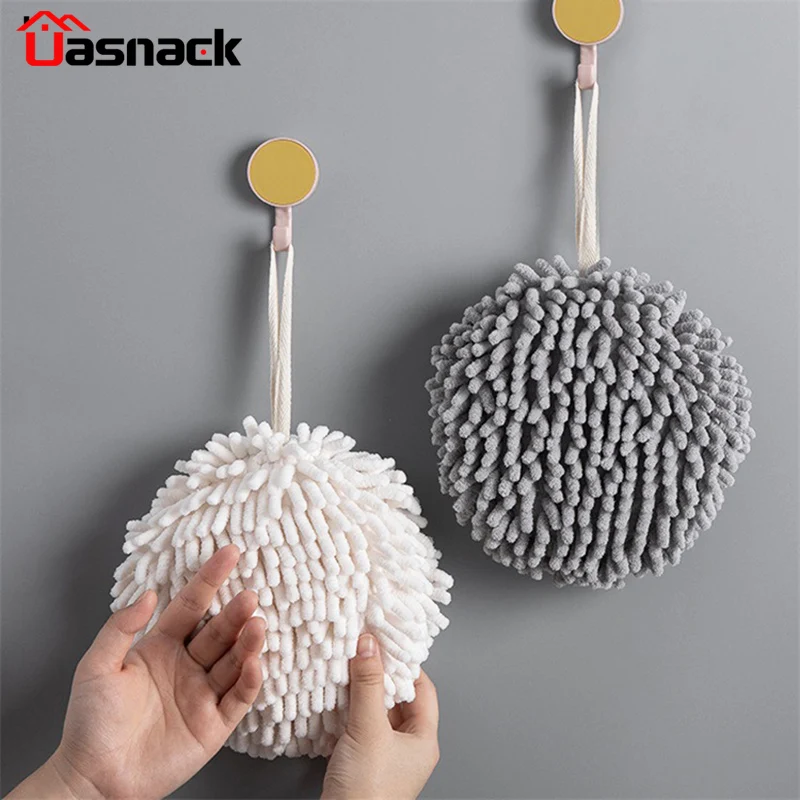 

Chenille Soft Absorbent Microfiber Hand Towel Quick-drying Kitchen Bathroom Towel Ball with Hanging Ring Cleaning Cloth