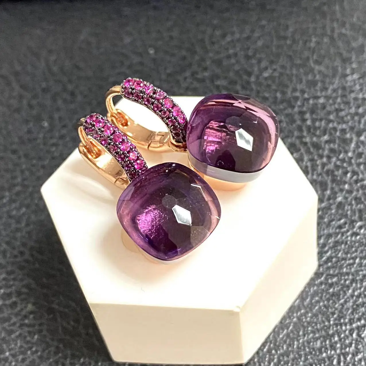 

11.6mm Pomellato Nudo Earrings Black Gun Plated For Women Purple Zircon Drop Earrings Candy Square Crystal Earrings Gift