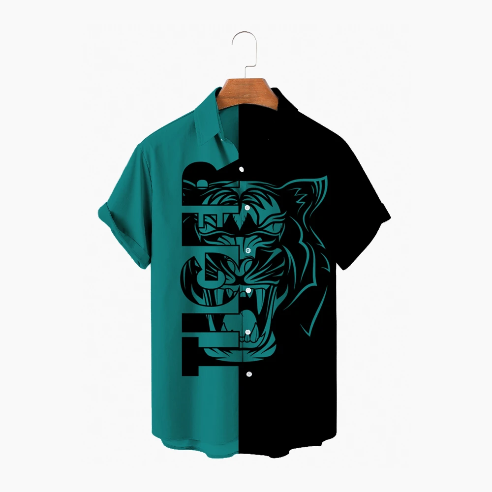 

2021 Summer Short Sleeve Shirt Animal Advanced Lion Pattern 3D Full Print Hawaiian Shirt Men's Casual Beach Shirt