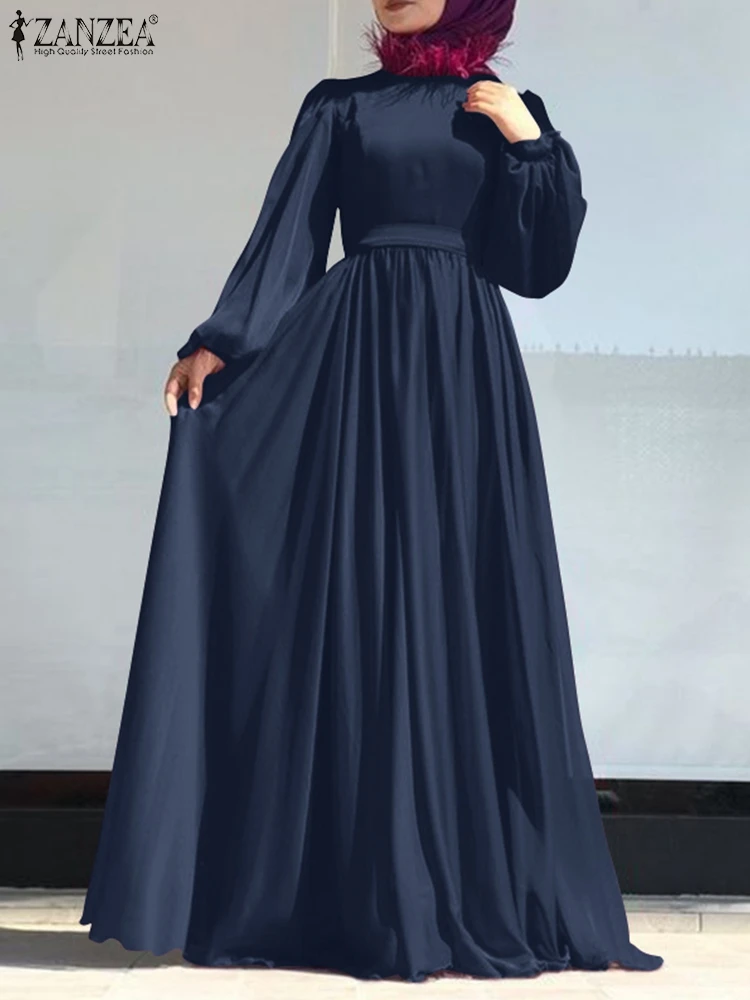 Вечернее платье ZANZEA на молнии с круглым вырезом, свободная вечерняя одежда в исламском стиле, женское однотонное мусульманское платье 2022, б...