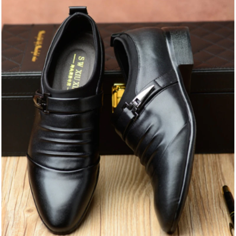 

Men Fashion British Style Leather Shoes Comfortable Flats Shoes Pointed Toe Business Wedding Formal Dress Shoes