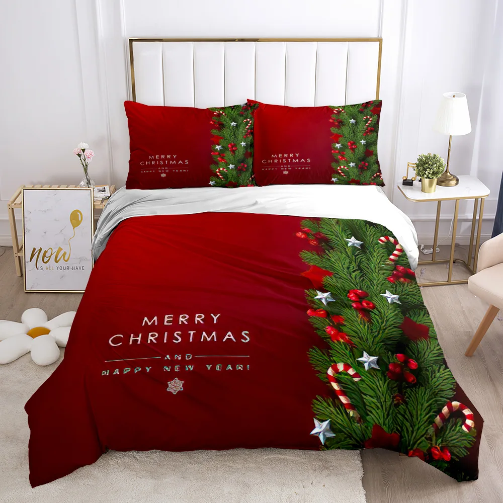 

Comforter Cover King for Kid Boy Girl Polyester Bedding Set Christmas Duvet Cover Set Gold Snow Flower Merry Christmas Celebrate