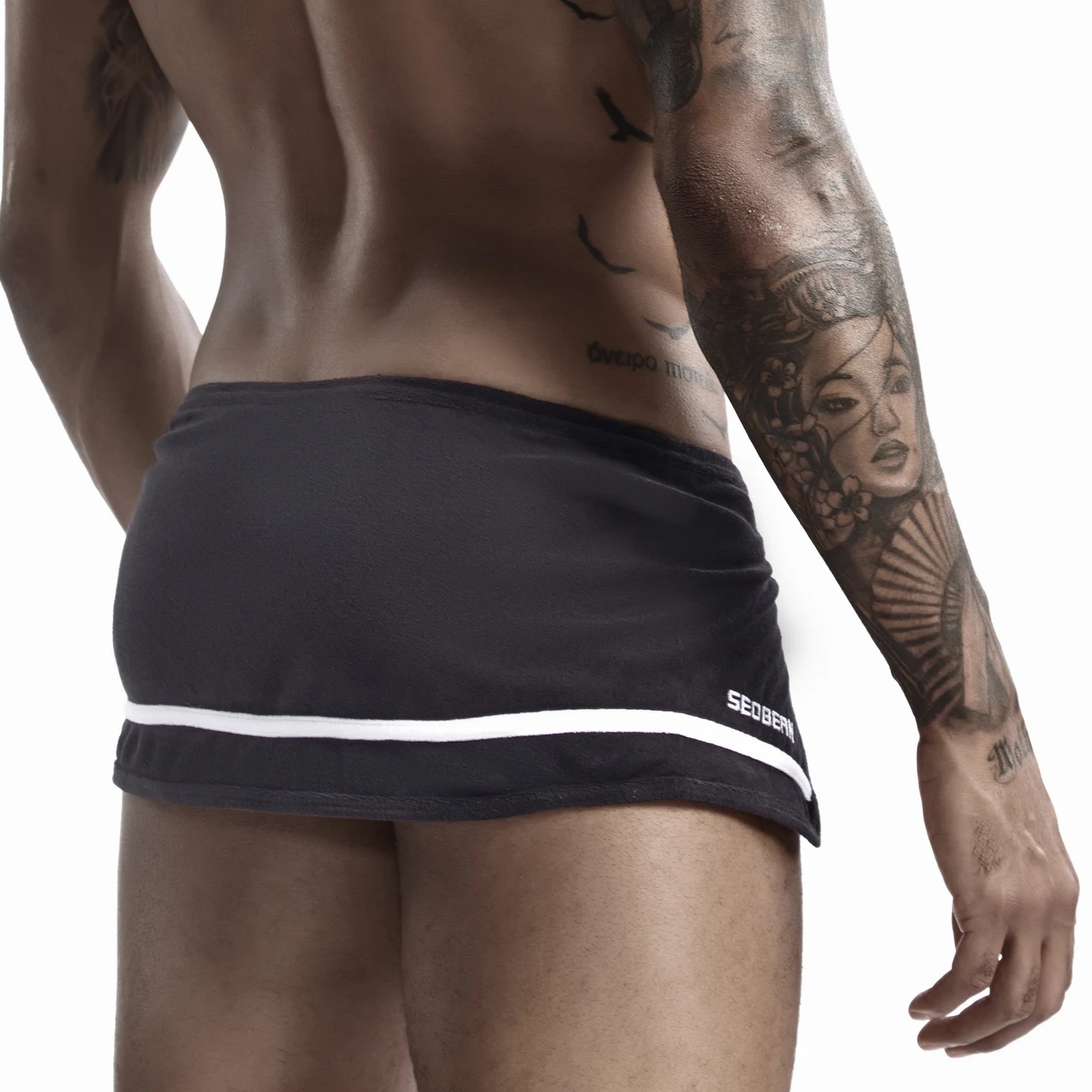 YUFEIDA Men's Sweat Pants Shorts Skirt Summer Fashion Solid Color Striped Slit Towel Shorts Mens Low Waist Personalized Homewear