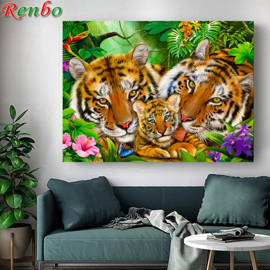 

Алмазная 5D Вышивка «сделай сам», мозаика с изображением семьи тигра, животного, леса, вышивка крестиком, домашний декор