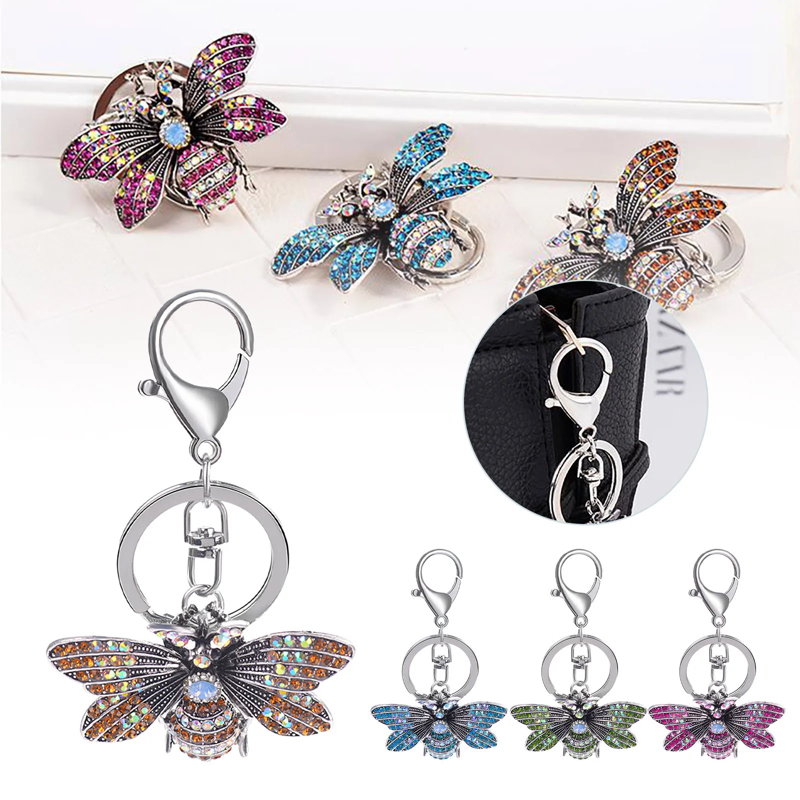 

1pcs Metal Key Ring Crystal Diamond Butterfly Charms Keyring Animal Keychain Bag Charms For Women Bag Decoration Hanging