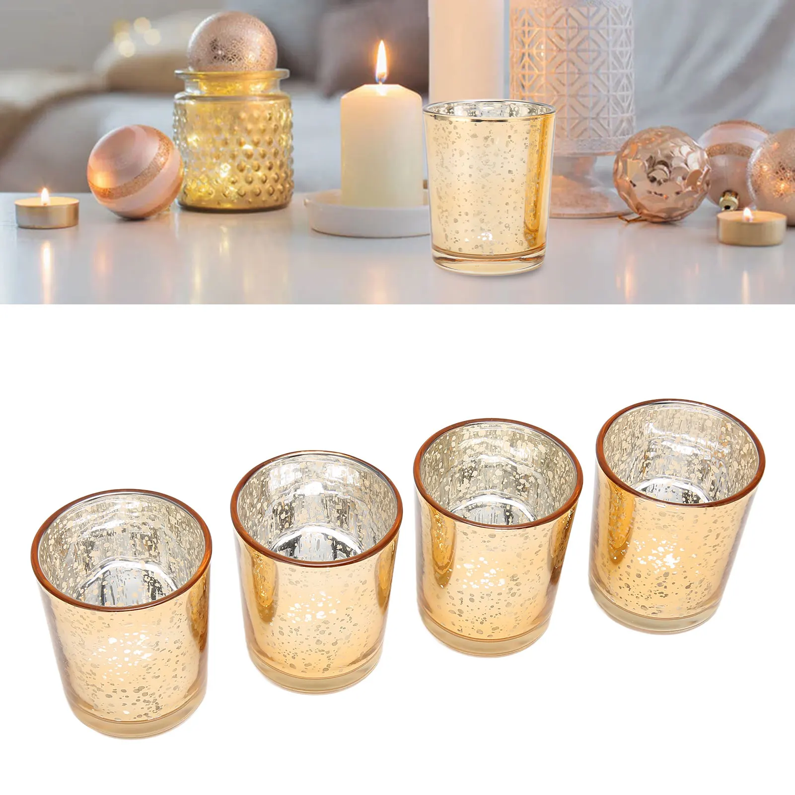 S Gold Color Dotted Retro Thickened Glass Tealight Candle Holders For Party Wedding Holiday