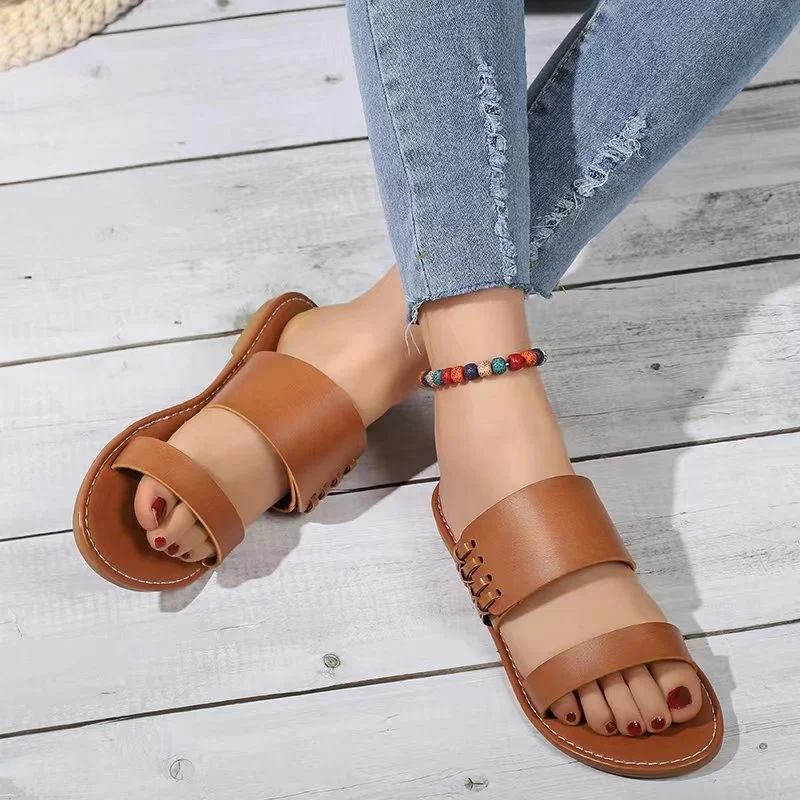 2023 New Fashion Women Sandals Hollow Design Vacation Summer Outdoor Fashion Office-Ladies Flats Ankle-Strap Casual Female Shoes