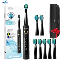 Seago-cepillo de dientes eléctrico sónico para adulto, SG-507 con temporizador, 5 modos, Cargador USB, recargable, cabezales de repuesto