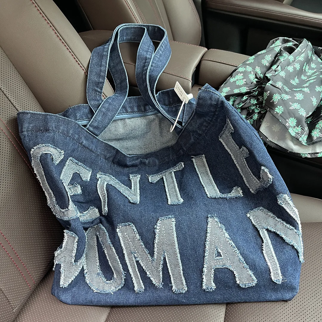 

NEW Letter Casual Tote Shoulder Bags Canvas Jeans Messenger Bags Soft Student Large Capacity Open Shopping Handbags For Women