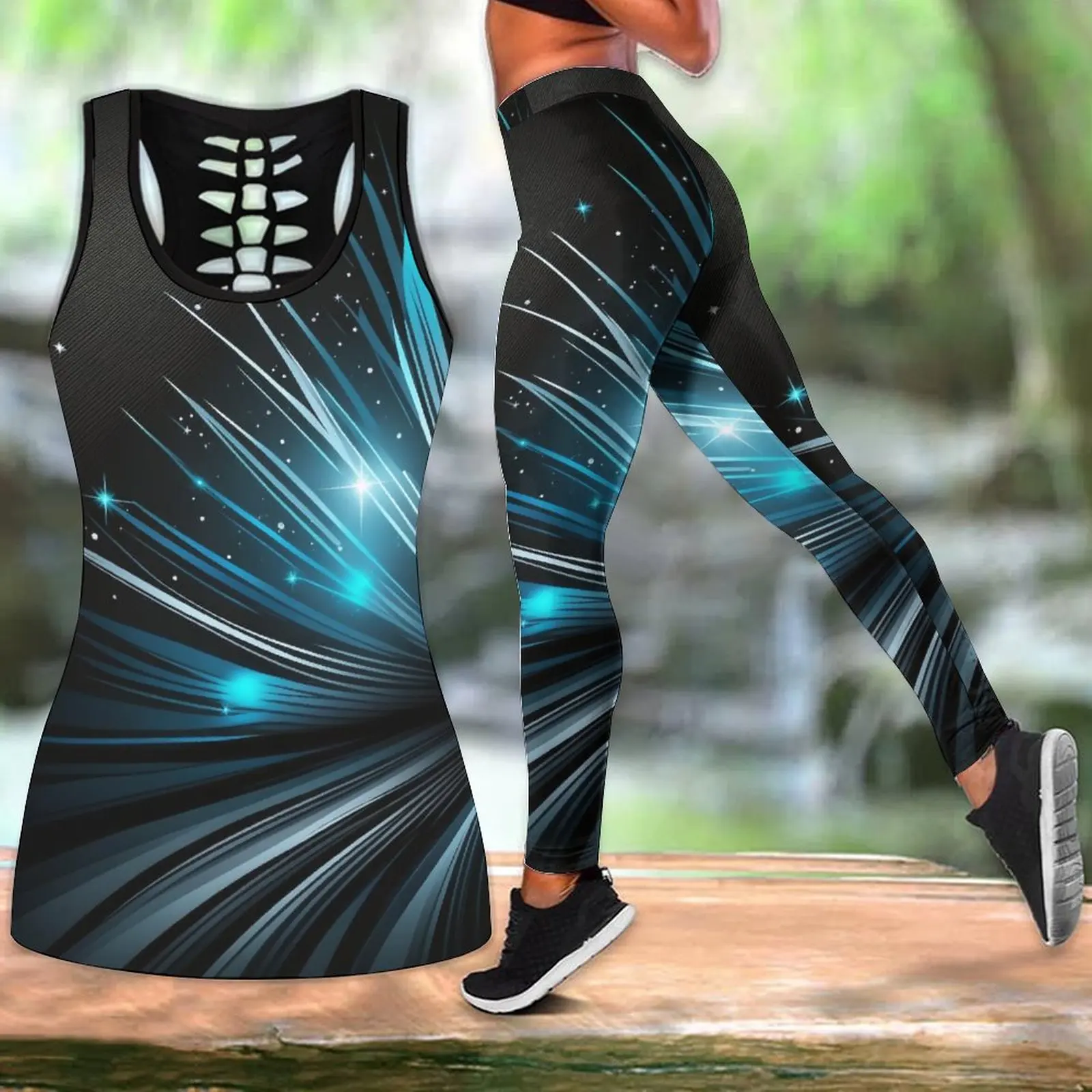 Summer Fashion Summer Vest Sportswear Suit Glowing StarlightPrint Summer Vest for Women Yoga Tank Tops Leggings SuitXS-8XL