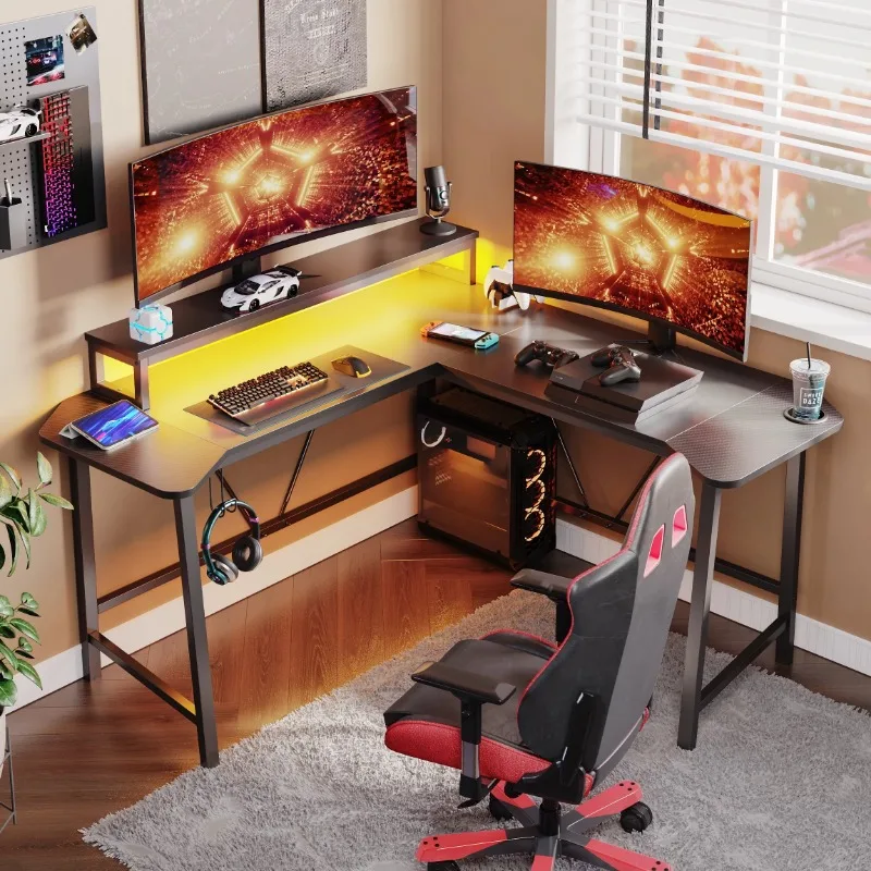 

56.6" L-Shaped Gaming Computer Desk with Monitor Stand Black