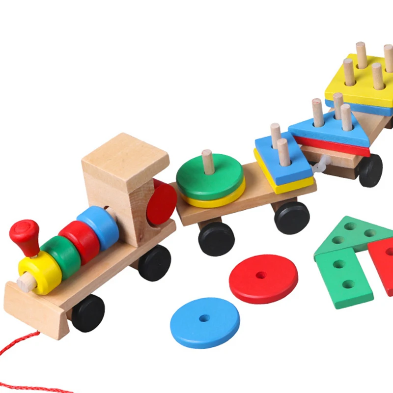 

Kids Wooden Car Toys Stacking Shape Geometry Train Diecasts Vehiclec Set Combination Train Cars Educational Toys Gifts Children