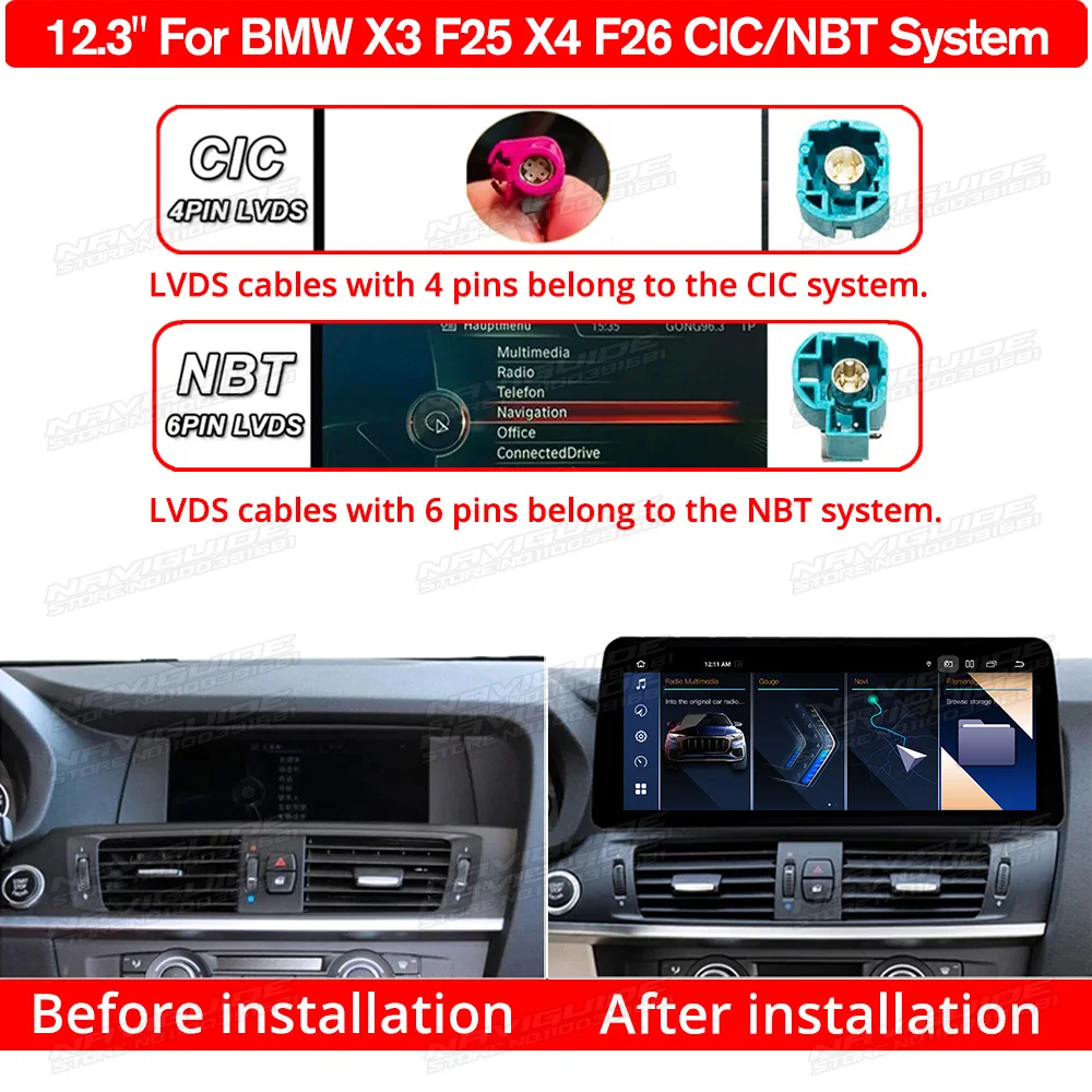 NAVIGUIDE 12 3 дюйма для BMW X3 F25 X4 F26 2013-2017 NBT Susytem Android 13 Автомобильный радиоприемник GPS Carplay
