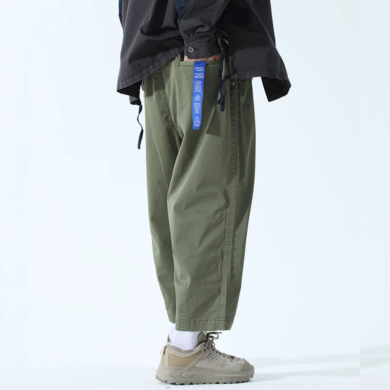 

2021 spring autumn simple solid color loose large wide leg drawstring casual pants men's fashion brand loose Capris