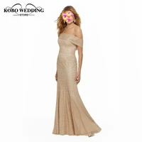 Strapless Gold Bridesmaid Dresses Elegant Sheath off Shoulder Bling Bling Wedding Party Dress Vestido Dama De Honor Low Back