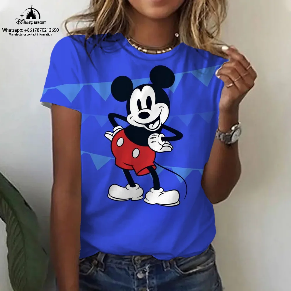 

2023 Mickey Minnie Anime Summer New Hot Sale Disney Harajuku Women's Fashion Casual Round Neck Short Sleeve Top T-Shirt Y2K