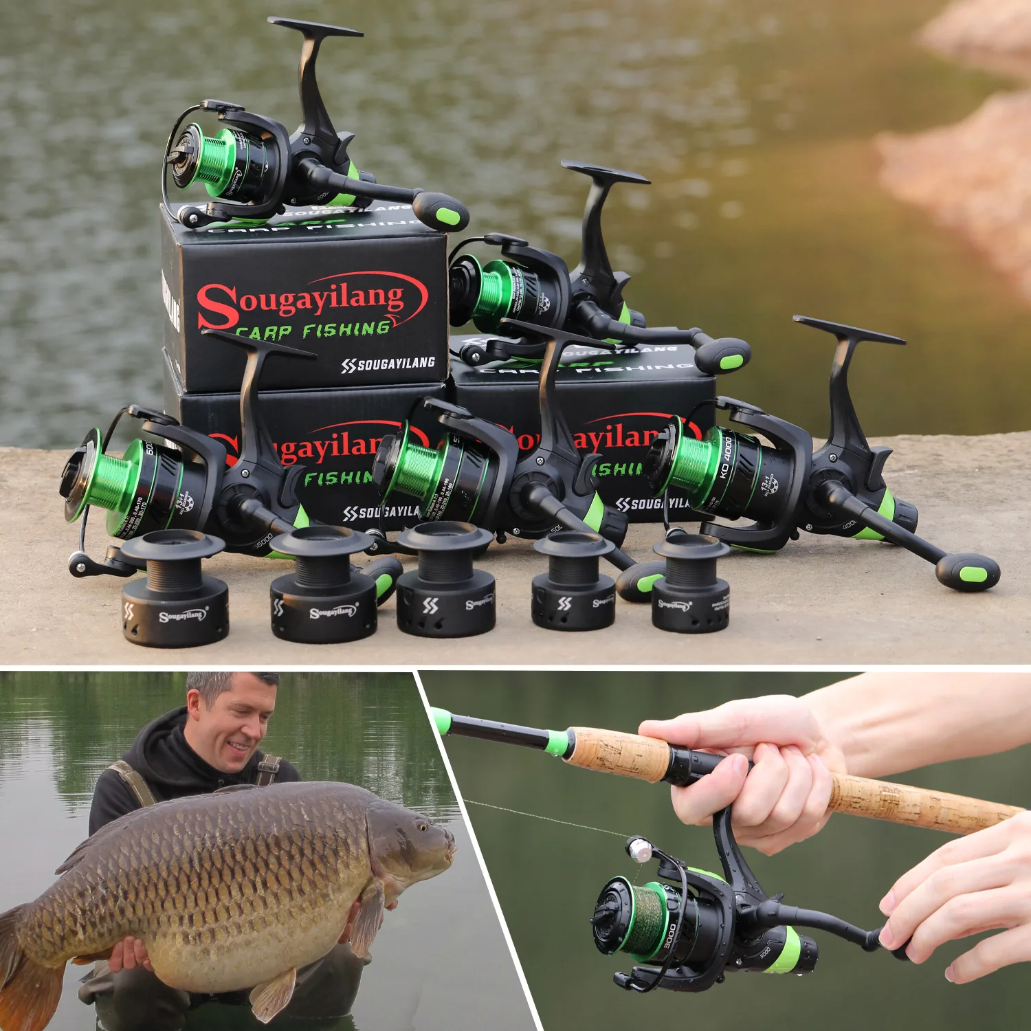 Sougayilang Fishing Reel Spinning 13+1BB Carp with Metal Spool Max Drag 33LB Pesca for Saltwater Gift Line | Спорт и развлечения