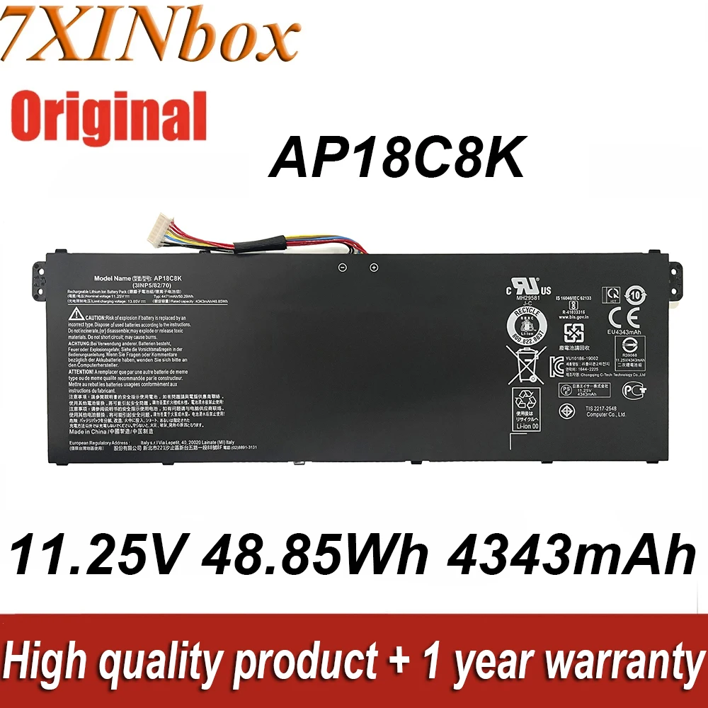 

7XINbox AP18C8K 11,25 V 4343mAh Оригинальный аккумулятор для ноутбука Acer Aspire 5 A514-52 A514-52-58U3 A515-44 3 SF314-42 Series