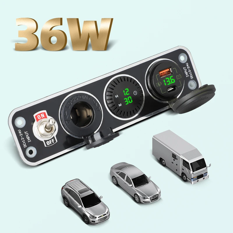 

4 In 1 Car Charger Panel Usb C Auto Charger QC3.0 Super Fast Charging 45W Adapter 12V for Vehicles Caravan RV Camping Accessory