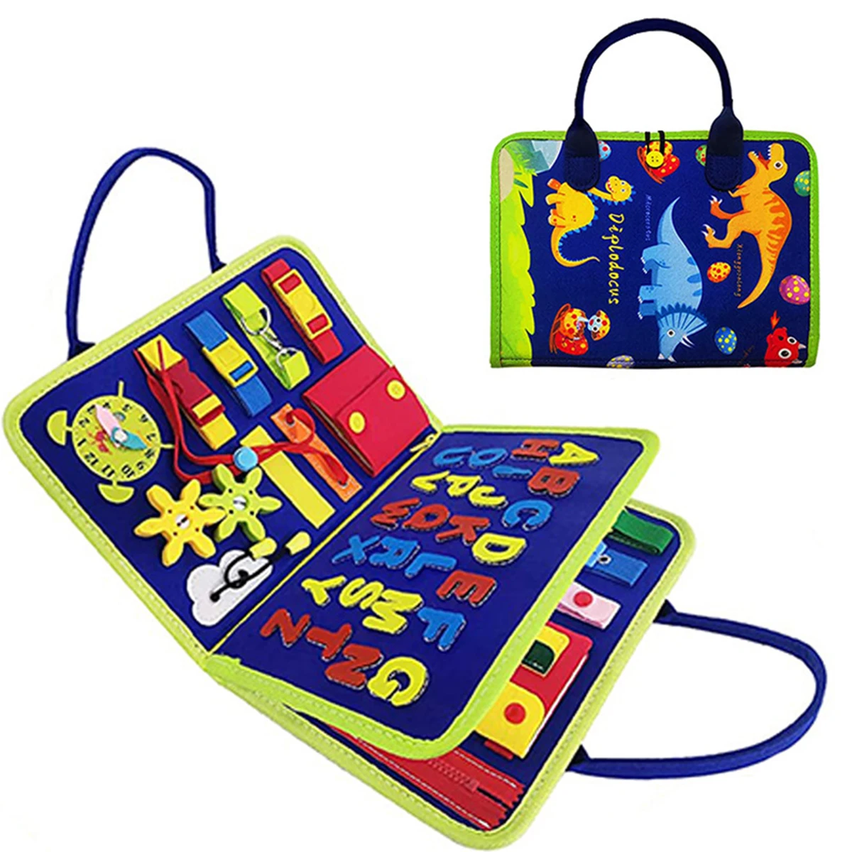 

Dinosaur Busy Board Basic Life Skills Learning Early Educational Activity Board for Fine Motor Skills Sensory Montessori Board