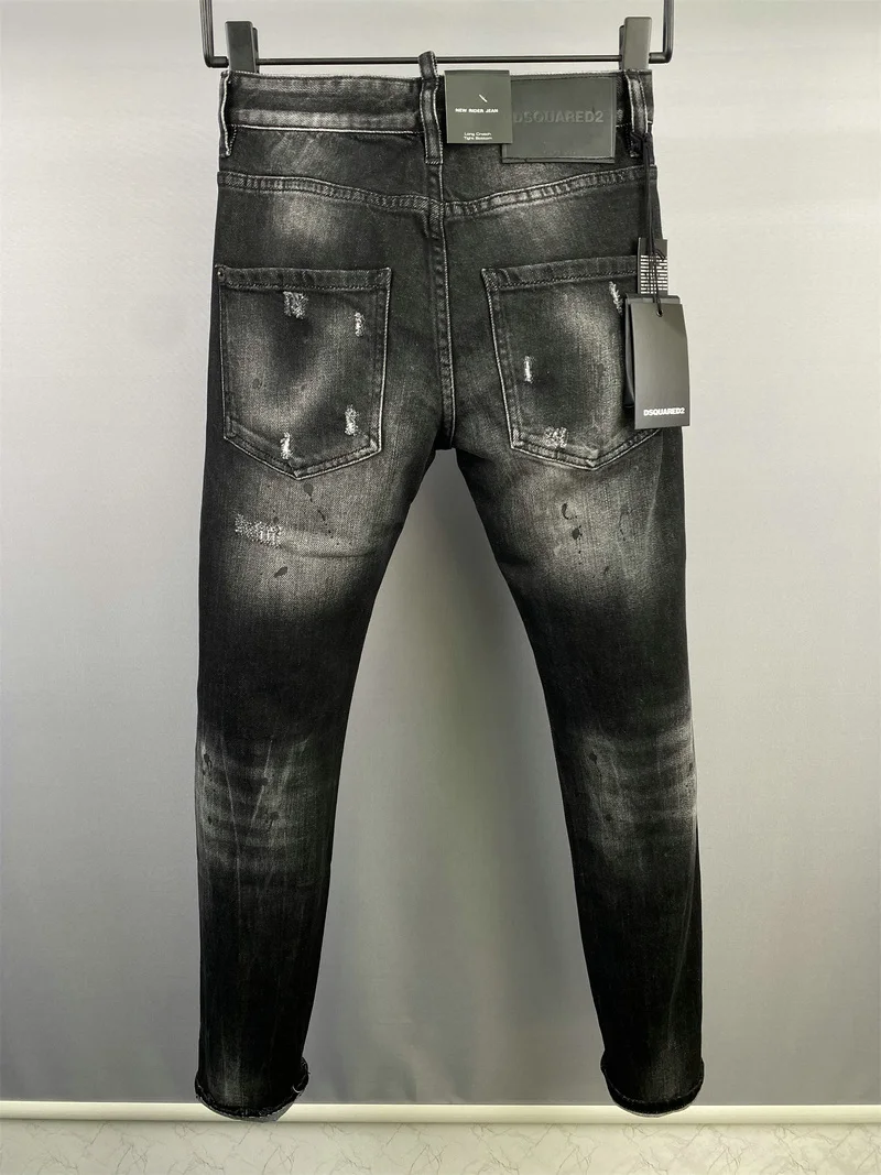 New Men's Dsquared2 Buttons Jeans Ripped For Male Skinny  Pants Men's Denim Trousers Top Quality Slim Jeans 9835
