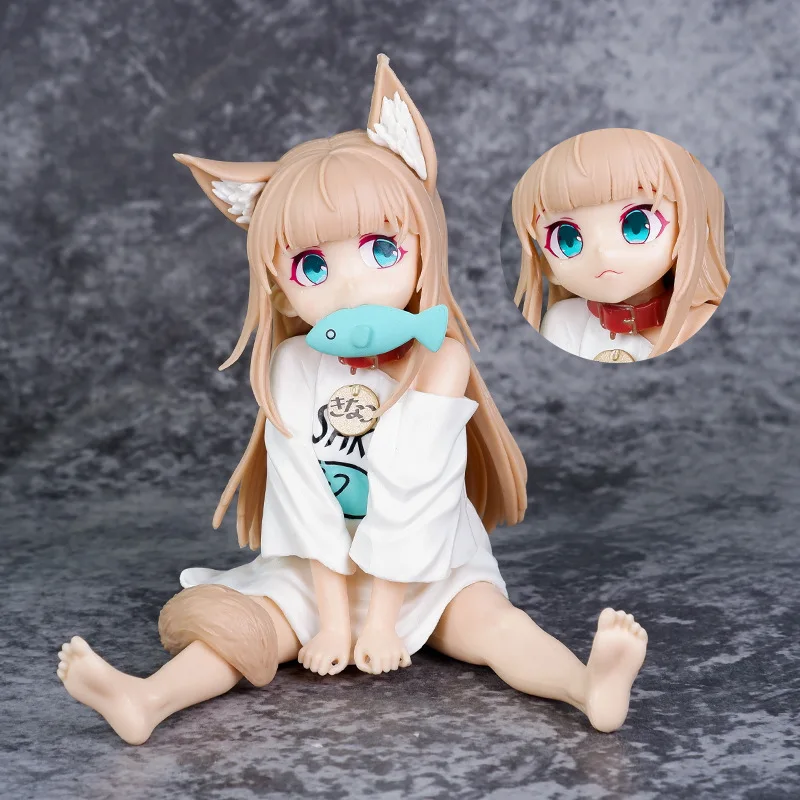 

Golden Head My Cat Is A Kawaii Girl 14cm Anime Figure Hobby Sakura Soybean Flour Sit And Eat Fish Collectible Model Doll Toys