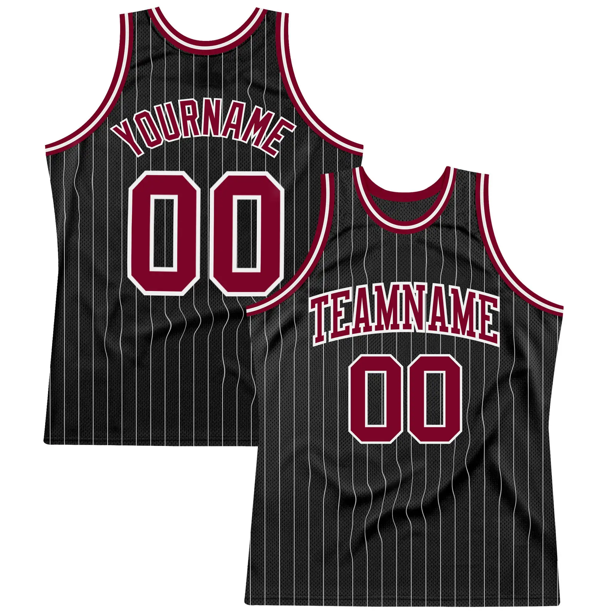 

Custom Black White Pinstripe Maroon-White Authentic Sublimation Basketball Jersey Personalized Uniforms